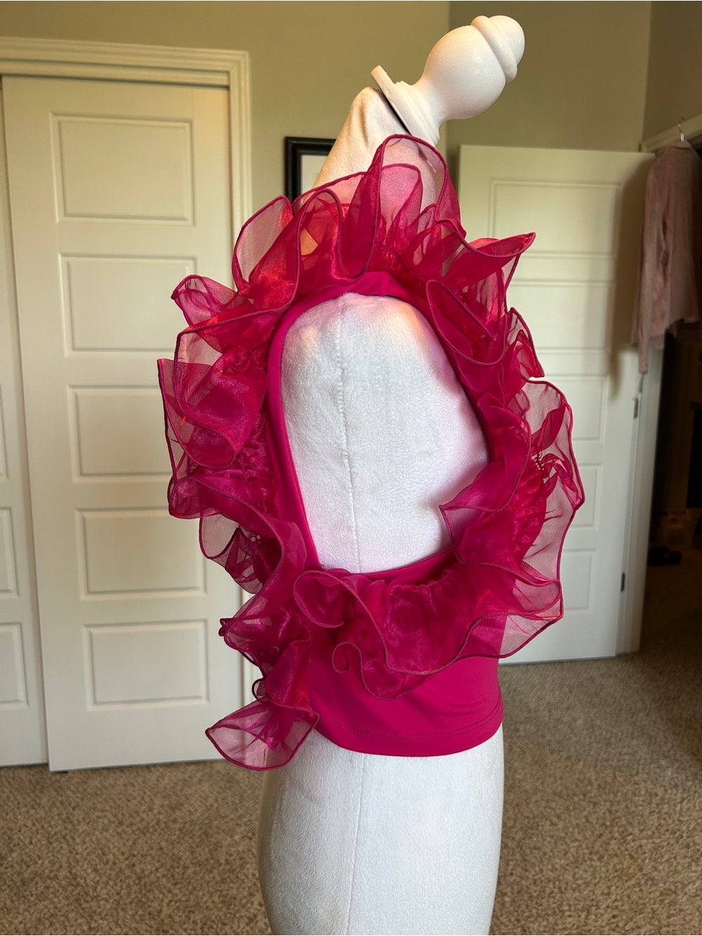 FREE PEOPLE INTIMATELY House Party Crop Top Tulle Ruffle Sleeve Hot Pink | S - Picture 5 of 9